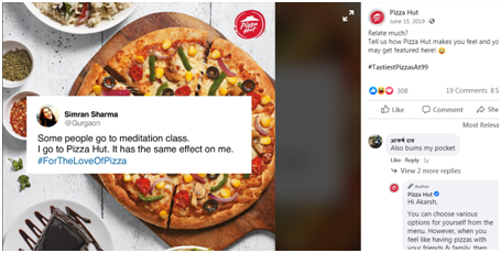 Pizza Hut social media post